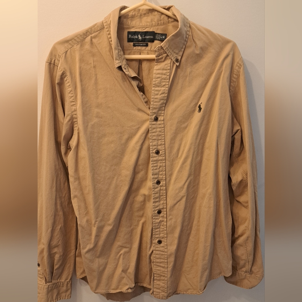 Ralph Lauren Men's Large Casual Tan Button Down Shirt
